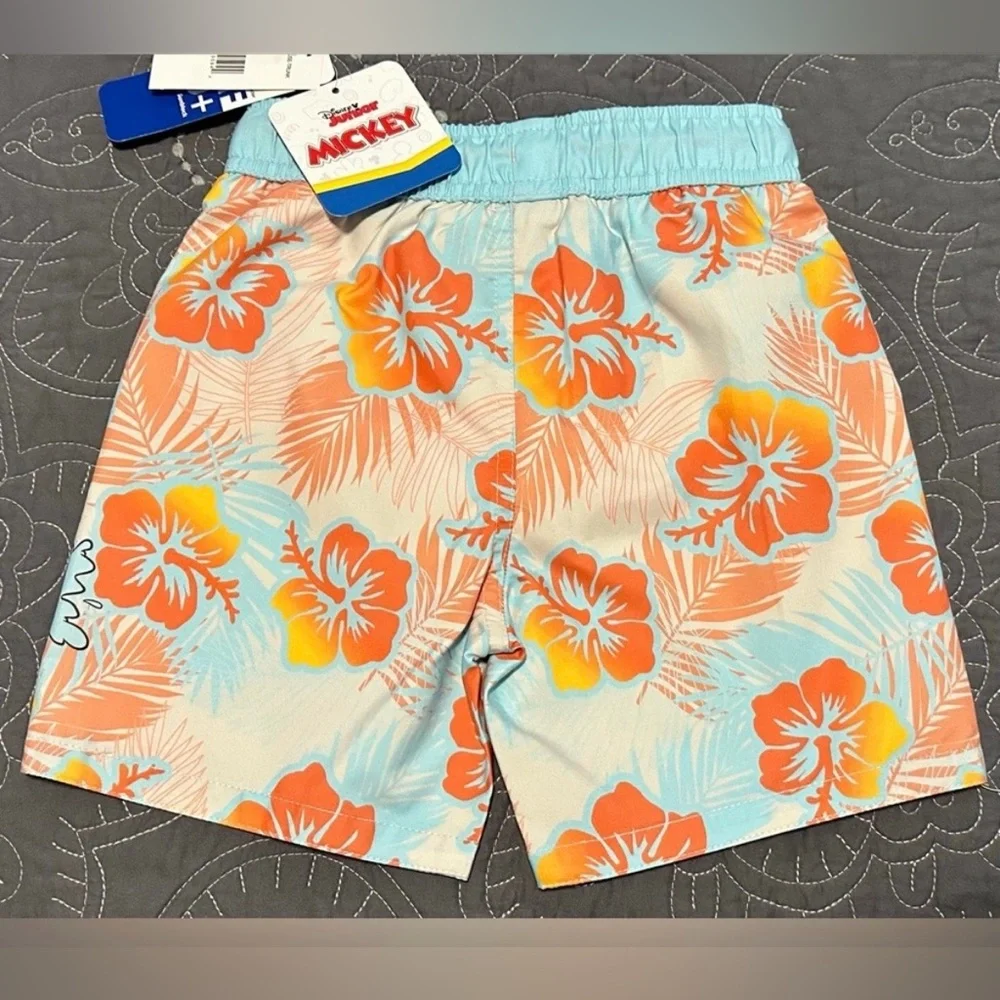 Disney Toddler Boys Surfer Mickey Mouse Aqua/Orange Swim Trunks NWT Size 2T